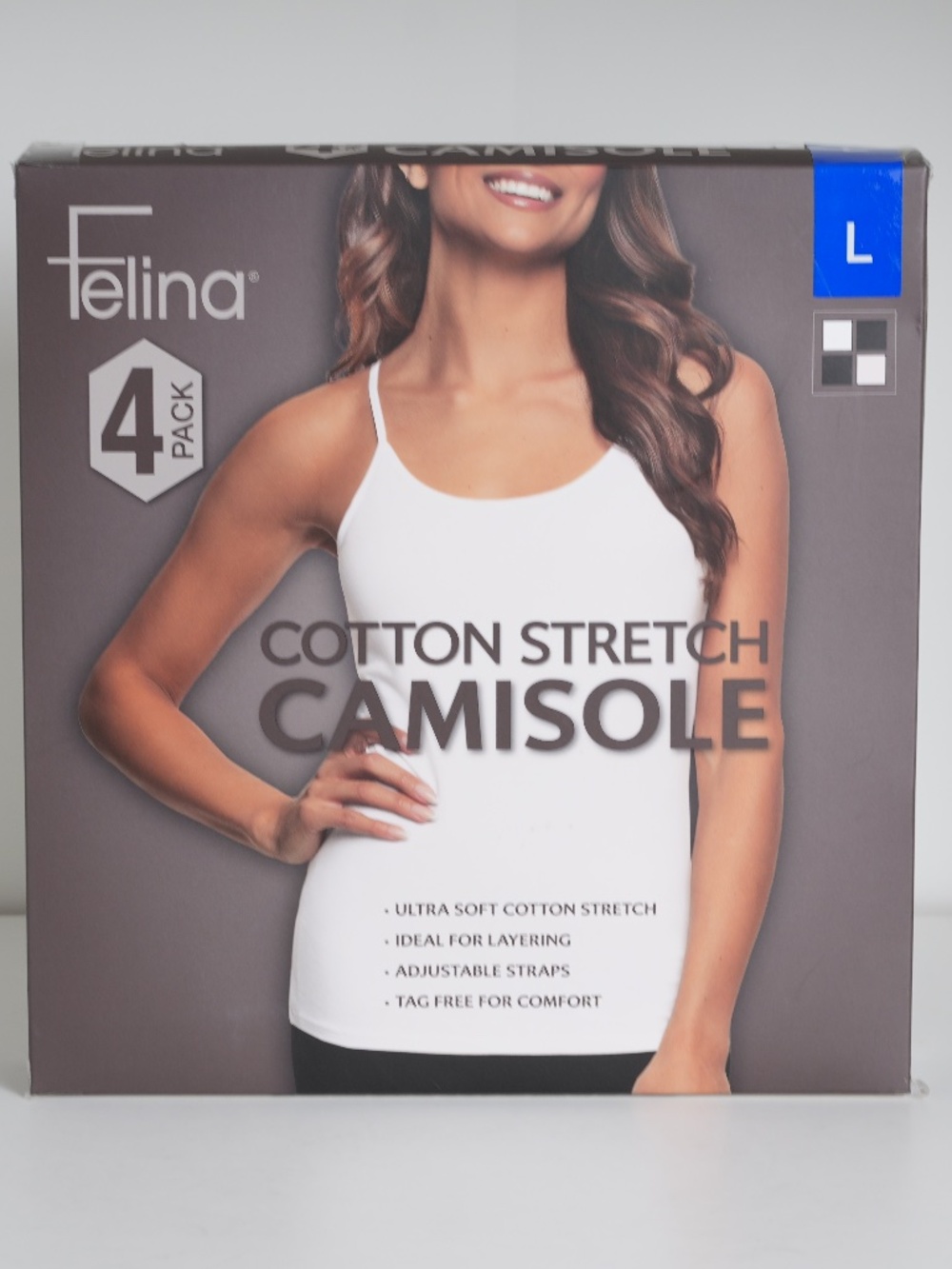 New Felina Women's Cotton Stretch Camisole, 4-pack,  Black/White